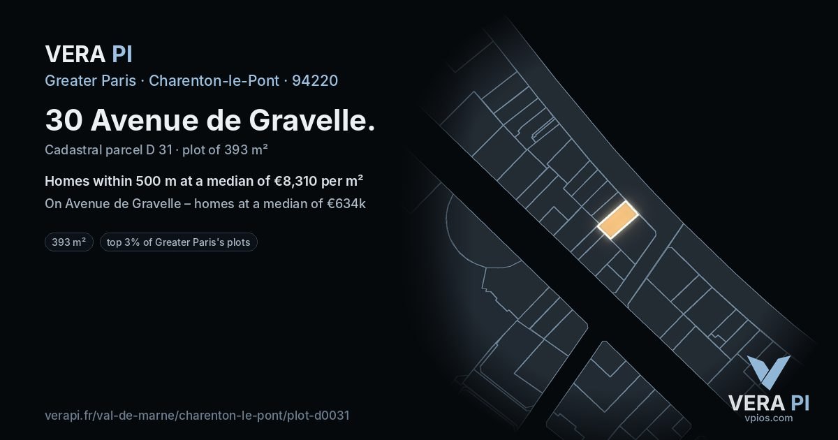 30 Avenue de Gravelle, Charenton-le-Pont at night – the plot lit, the parcels around coloured by the prices near them