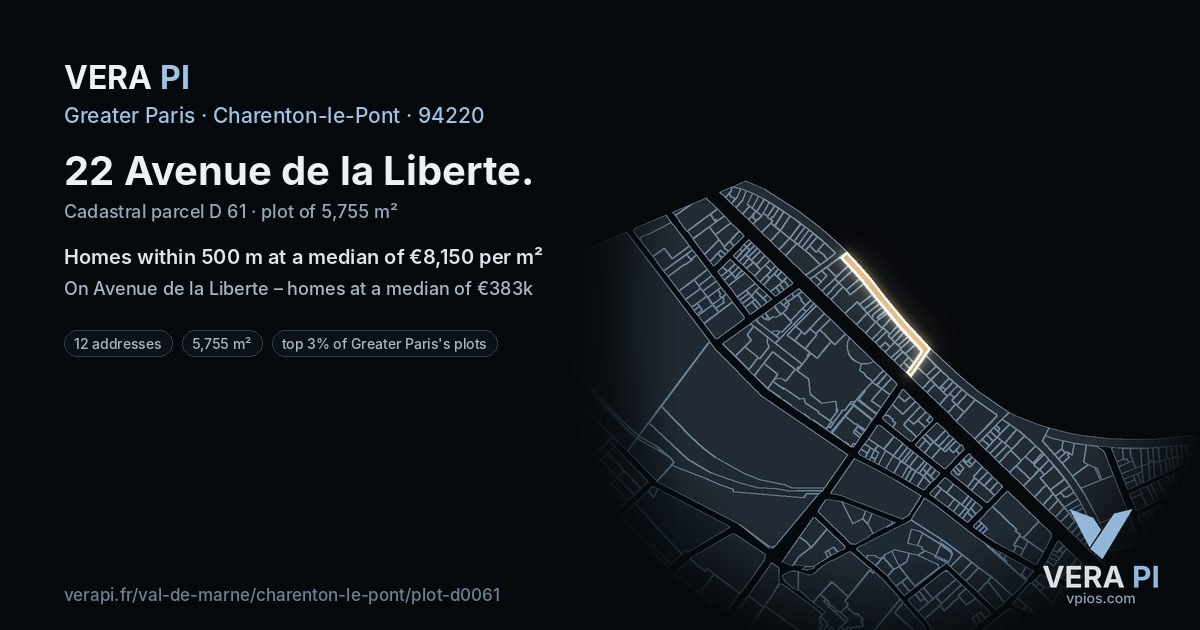 22 Avenue de la Liberte, Charenton-le-Pont at night – the plot lit, the parcels around coloured by the prices near them