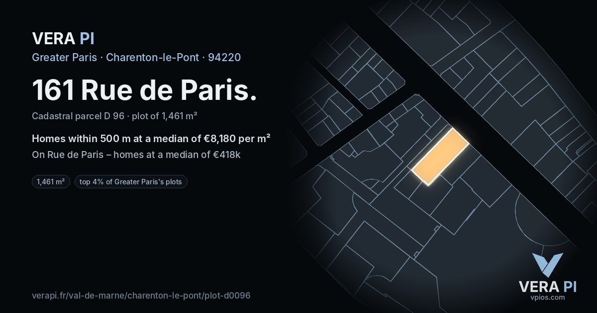 161 Rue de Paris, Charenton-le-Pont at night – the plot lit, the parcels around coloured by the prices near them