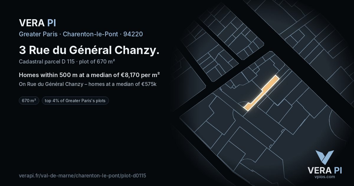 3 Rue du Général Chanzy, Charenton-le-Pont at night – the plot lit, the parcels around coloured by the prices near them