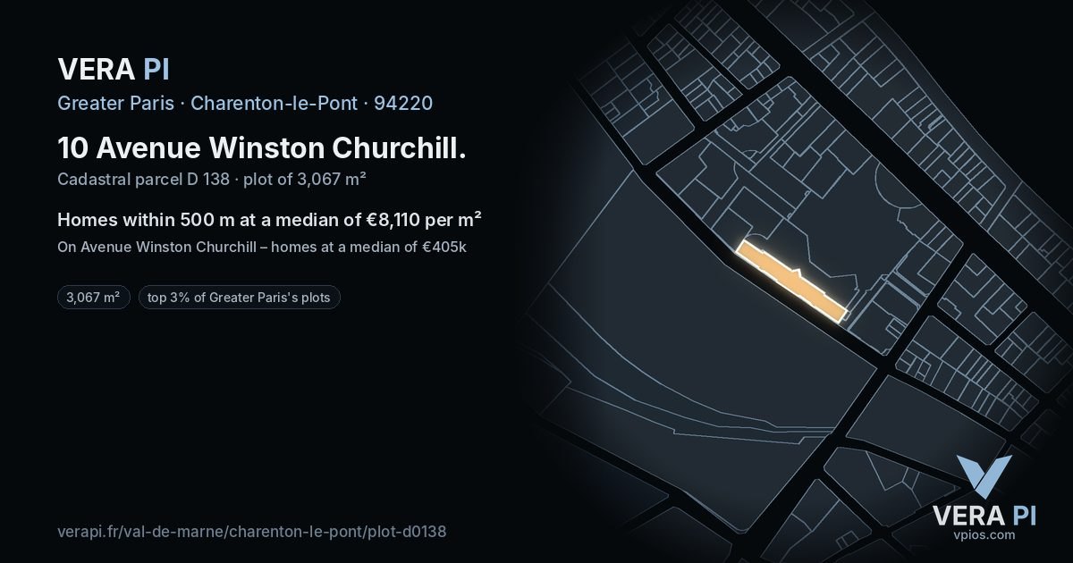 10 Avenue Winston Churchill, Charenton-le-Pont at night – the plot lit, the parcels around coloured by the prices near them