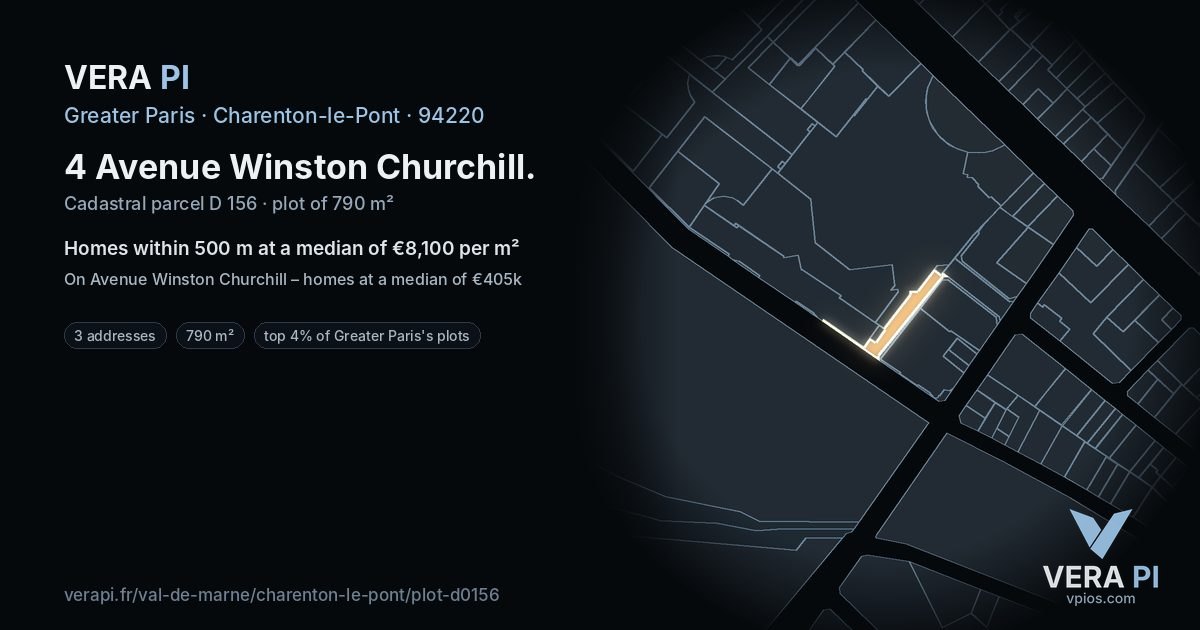 4 Avenue Winston Churchill, Charenton-le-Pont at night – the plot lit, the parcels around coloured by the prices near them
