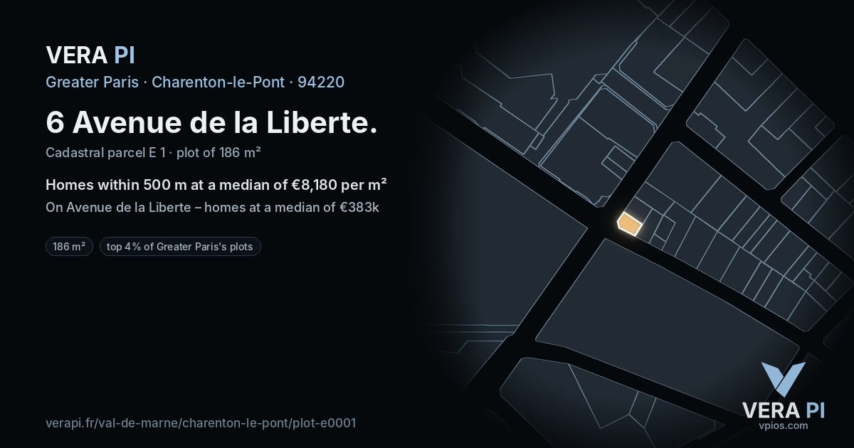 6 Avenue de la Liberte, Charenton-le-Pont at night – the plot lit, the parcels around coloured by the prices near them