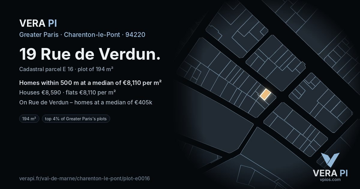 19 Rue de Verdun, Charenton-le-Pont at night – the plot lit, the parcels around coloured by the prices near them