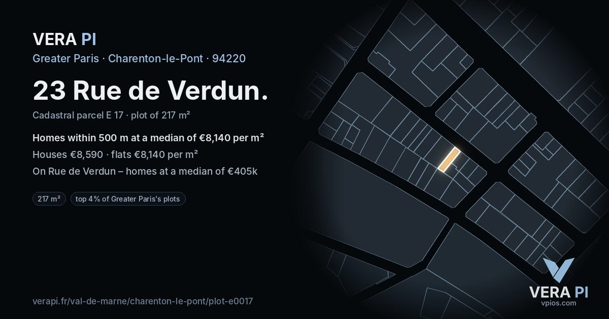23 Rue de Verdun, Charenton-le-Pont at night – the plot lit, the parcels around coloured by the prices near them