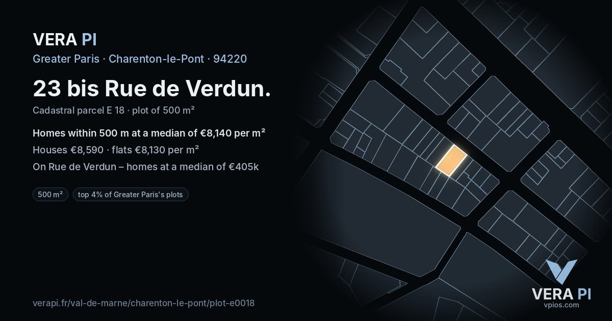 23 bis Rue de Verdun, Charenton-le-Pont at night – the plot lit, the parcels around coloured by the prices near them