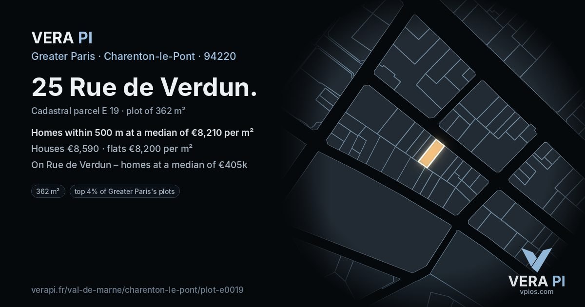 25 Rue de Verdun, Charenton-le-Pont at night – the plot lit, the parcels around coloured by the prices near them