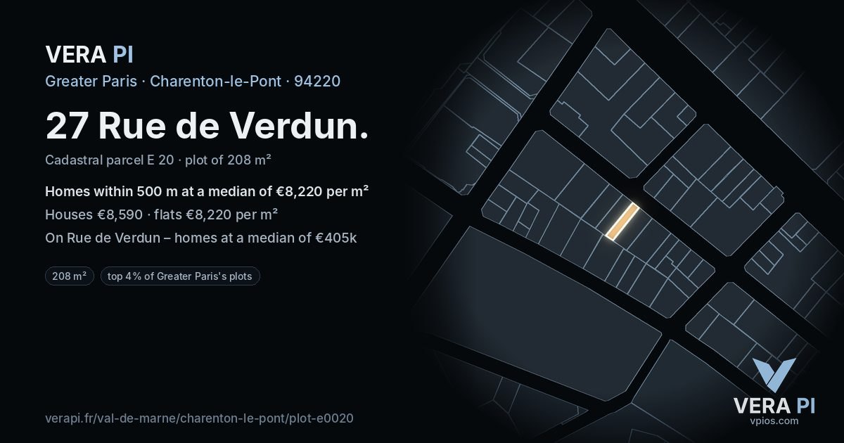 27 Rue de Verdun, Charenton-le-Pont at night – the plot lit, the parcels around coloured by the prices near them