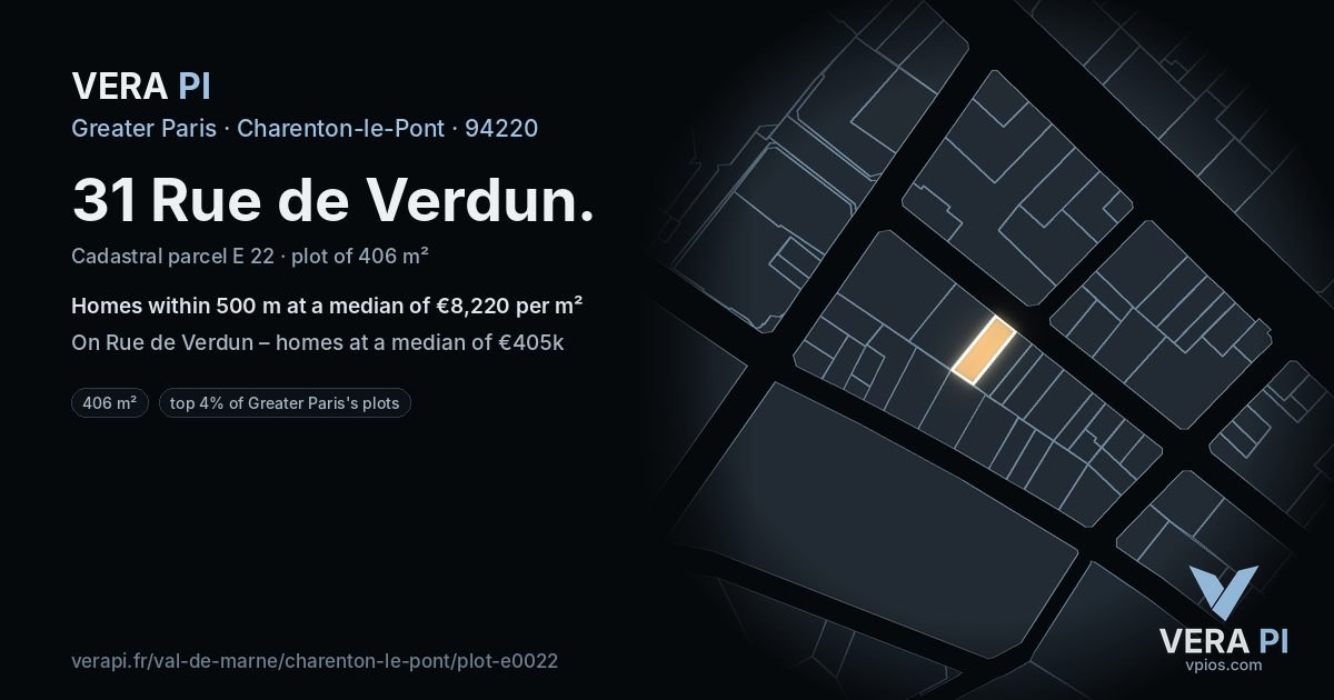 31 Rue de Verdun, Charenton-le-Pont at night – the plot lit, the parcels around coloured by the prices near them