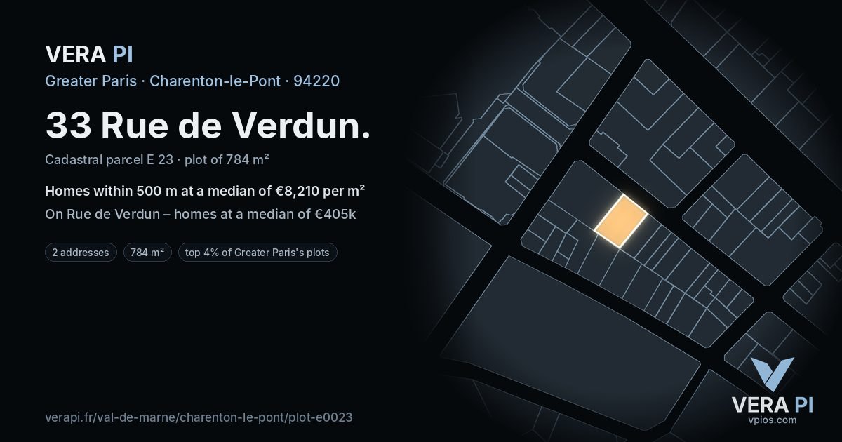 33 Rue de Verdun, Charenton-le-Pont at night – the plot lit, the parcels around coloured by the prices near them