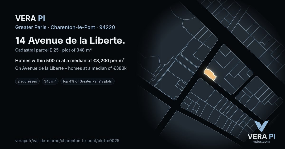 14 Avenue de la Liberte, Charenton-le-Pont at night – the plot lit, the parcels around coloured by the prices near them