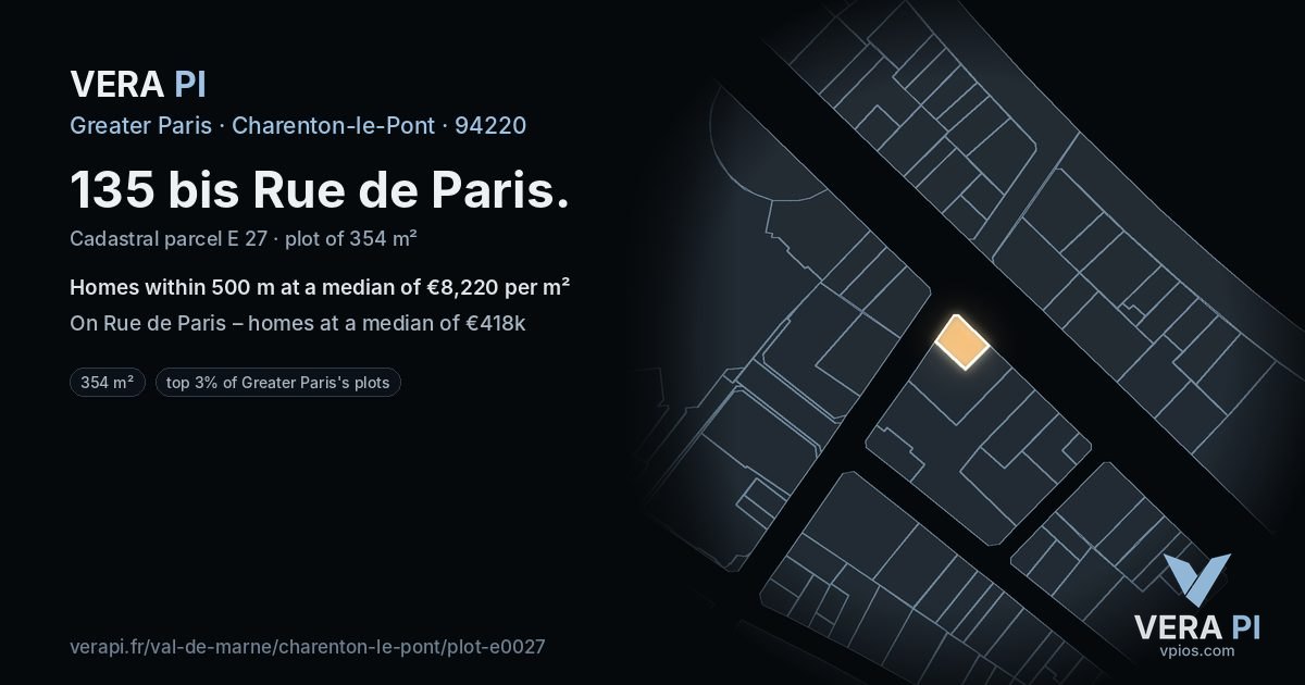 135 bis Rue de Paris, Charenton-le-Pont at night – the plot lit, the parcels around coloured by the prices near them