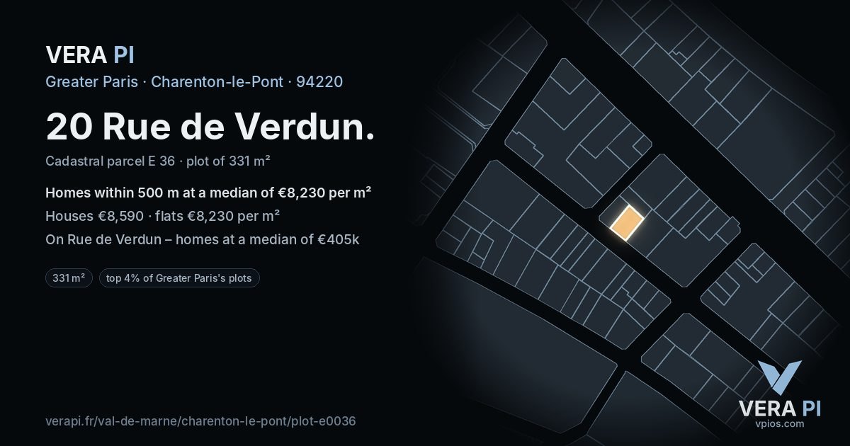 20 Rue de Verdun, Charenton-le-Pont at night – the plot lit, the parcels around coloured by the prices near them