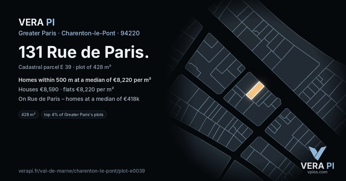 131 Rue de Paris, Charenton-le-Pont at night – the plot lit, the parcels around coloured by the prices near them