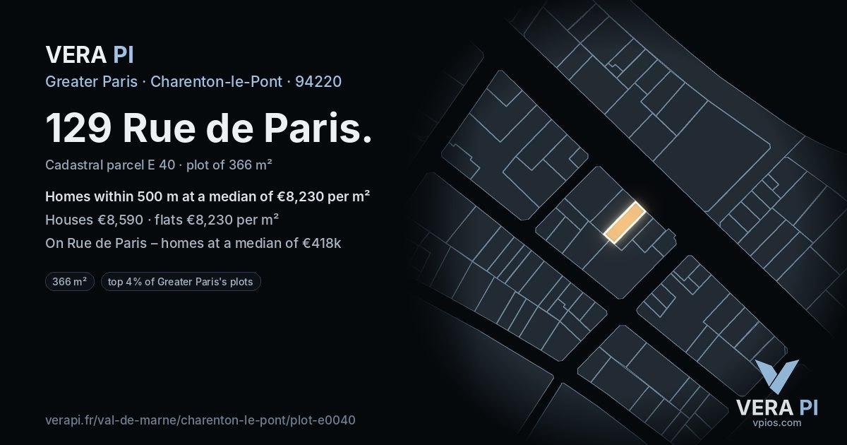 129 Rue de Paris, Charenton-le-Pont at night – the plot lit, the parcels around coloured by the prices near them