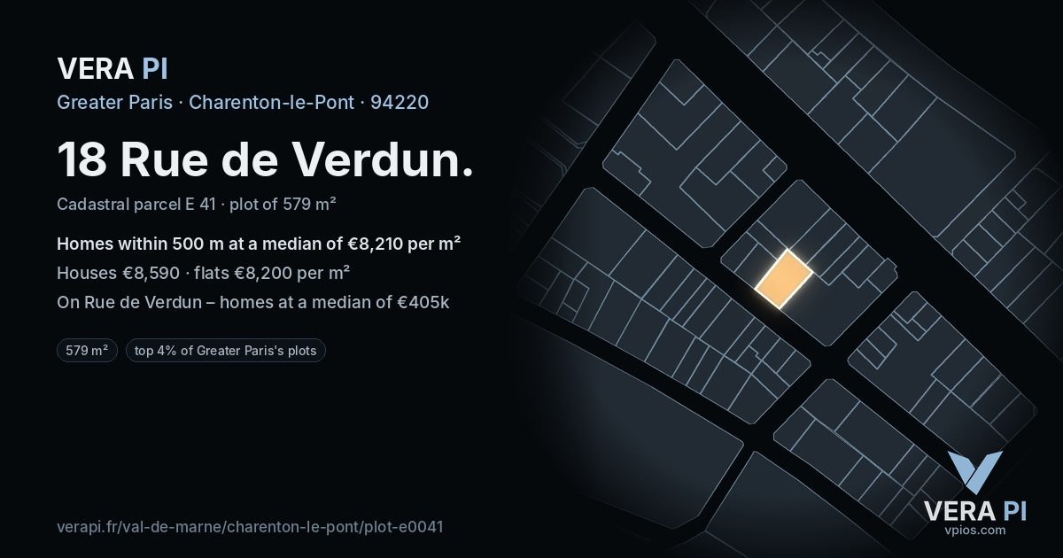 18 Rue de Verdun, Charenton-le-Pont at night – the plot lit, the parcels around coloured by the prices near them