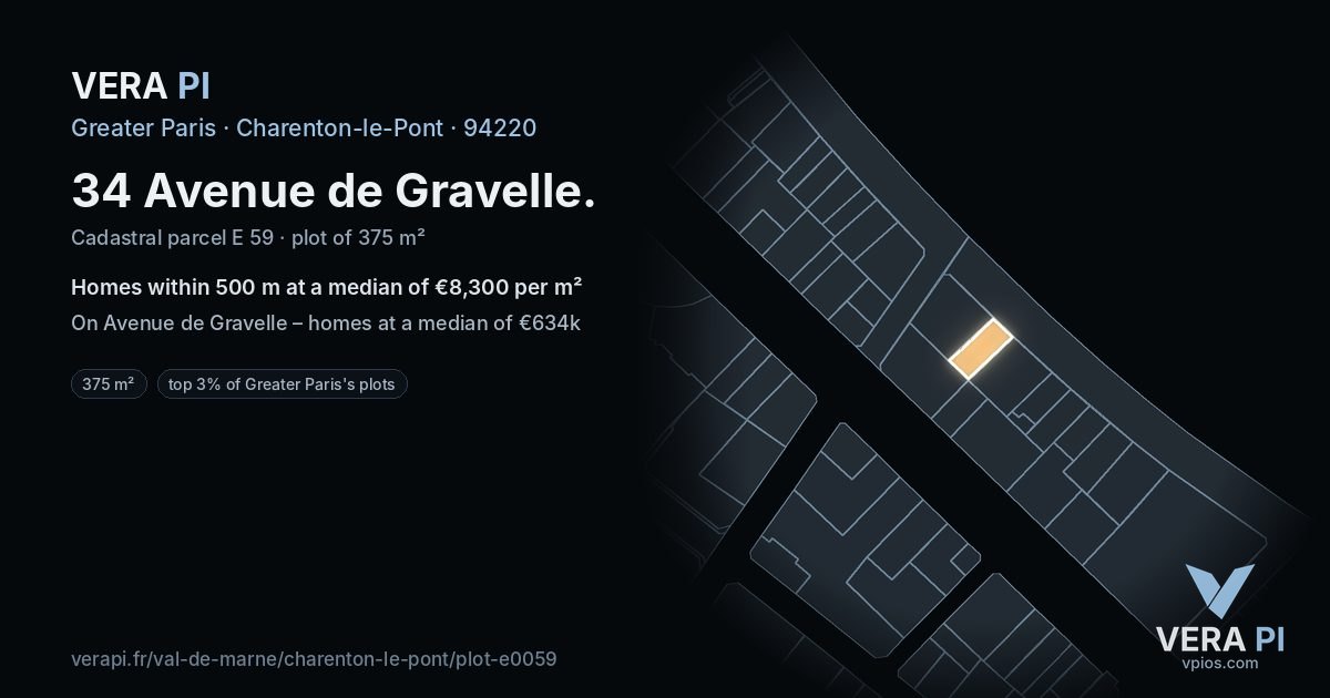 34 Avenue de Gravelle, Charenton-le-Pont at night – the plot lit, the parcels around coloured by the prices near them
