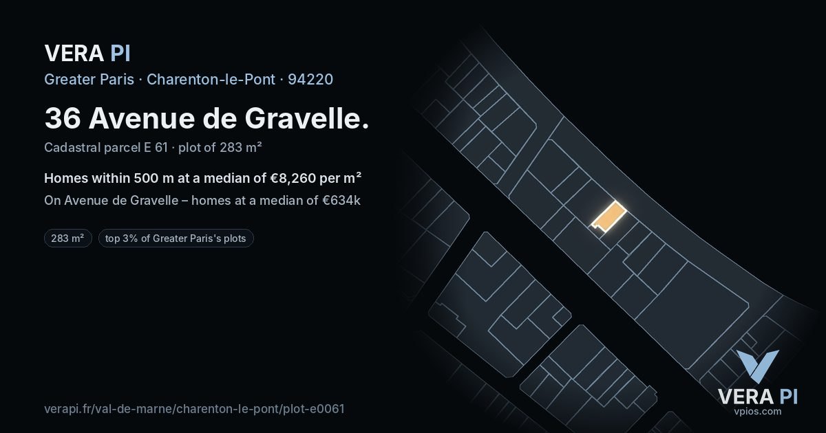 36 Avenue de Gravelle, Charenton-le-Pont at night – the plot lit, the parcels around coloured by the prices near them