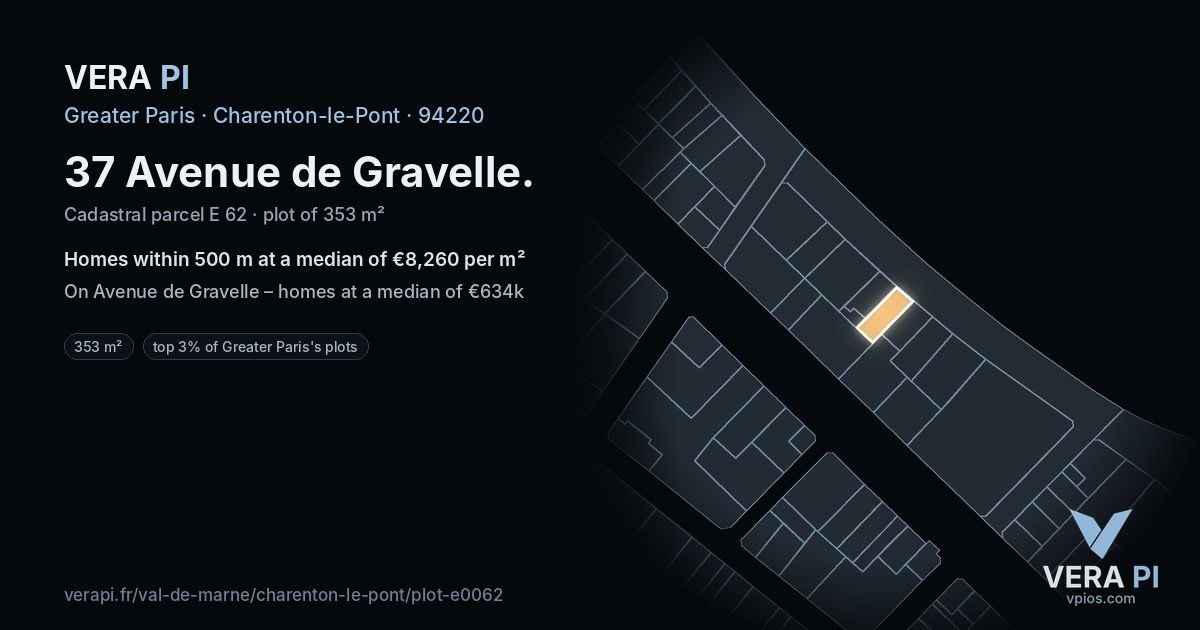 37 Avenue de Gravelle, Charenton-le-Pont at night – the plot lit, the parcels around coloured by the prices near them