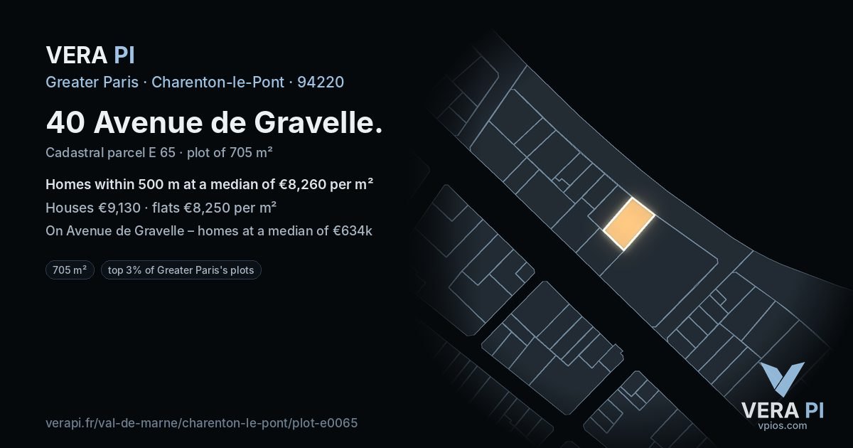 40 Avenue de Gravelle, Charenton-le-Pont at night – the plot lit, the parcels around coloured by the prices near them