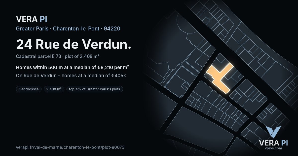 24 Rue de Verdun, Charenton-le-Pont at night – the plot lit, the parcels around coloured by the prices near them