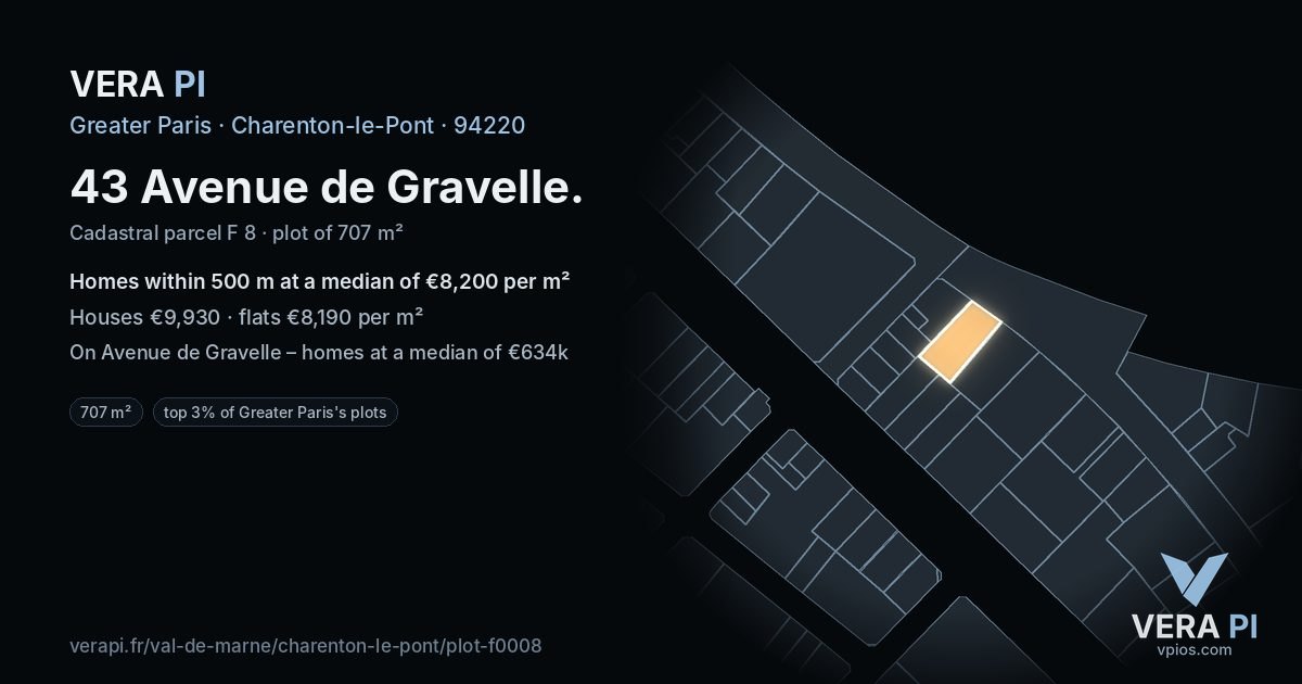 43 Avenue de Gravelle, Charenton-le-Pont at night – the plot lit, the parcels around coloured by the prices near them