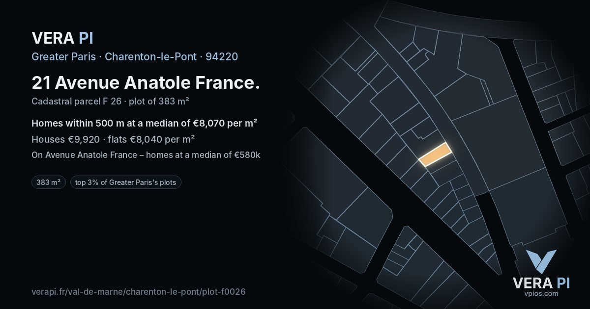21 Avenue Anatole France, Charenton-le-Pont at night – the plot lit, the parcels around coloured by the prices near them
