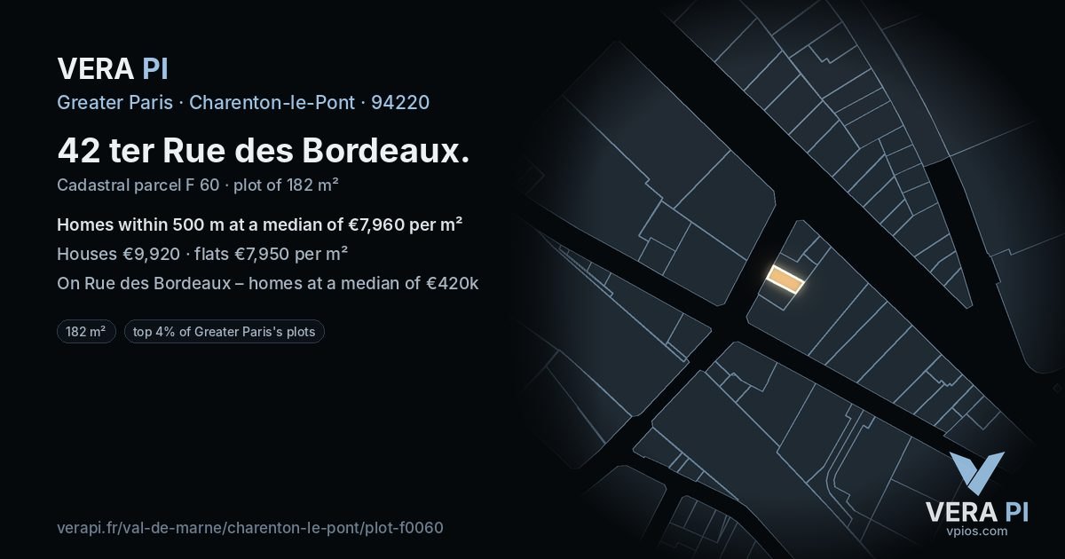 42 ter Rue des Bordeaux, Charenton-le-Pont at night – the plot lit, the parcels around coloured by the prices near them