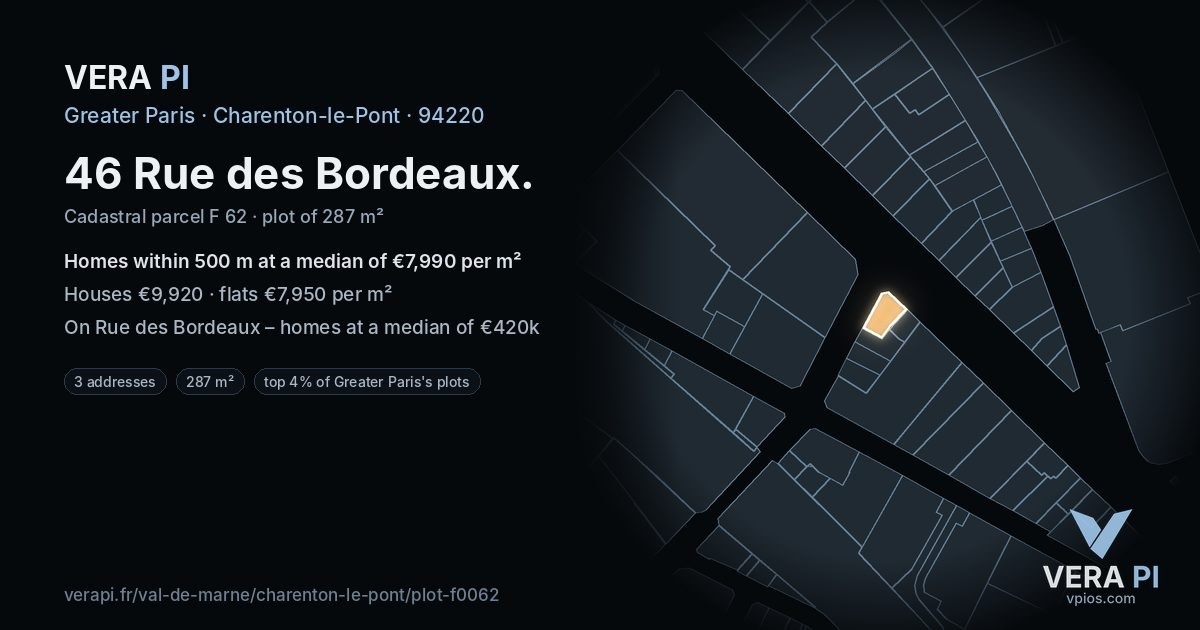 46 Rue des Bordeaux, Charenton-le-Pont at night – the plot lit, the parcels around coloured by the prices near them