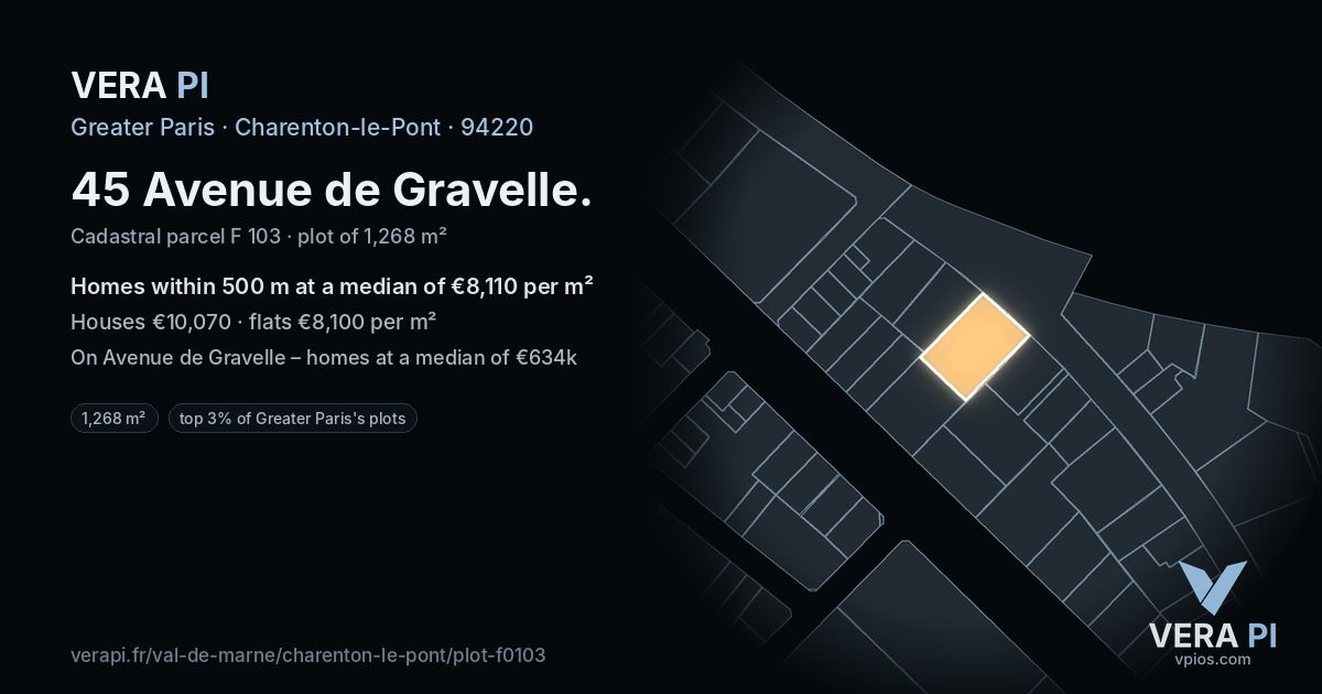 45 Avenue de Gravelle, Charenton-le-Pont at night – the plot lit, the parcels around coloured by the prices near them