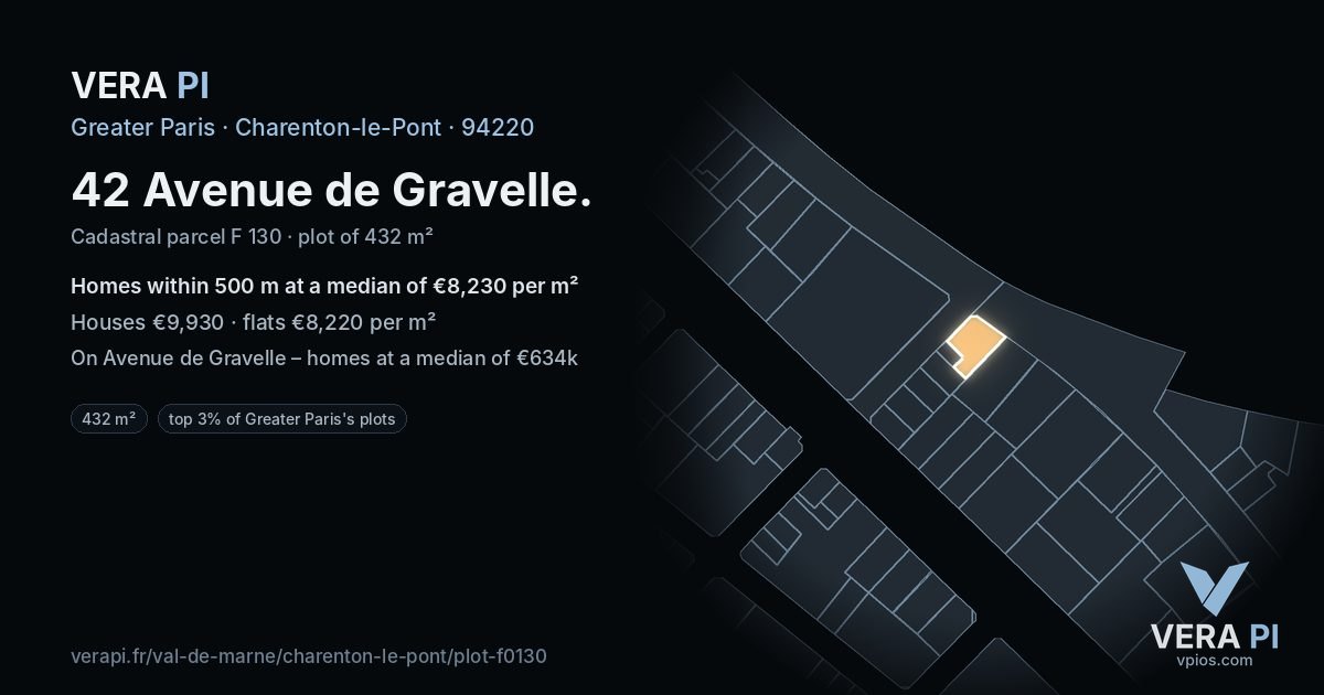 42 Avenue de Gravelle, Charenton-le-Pont at night – the plot lit, the parcels around coloured by the prices near them
