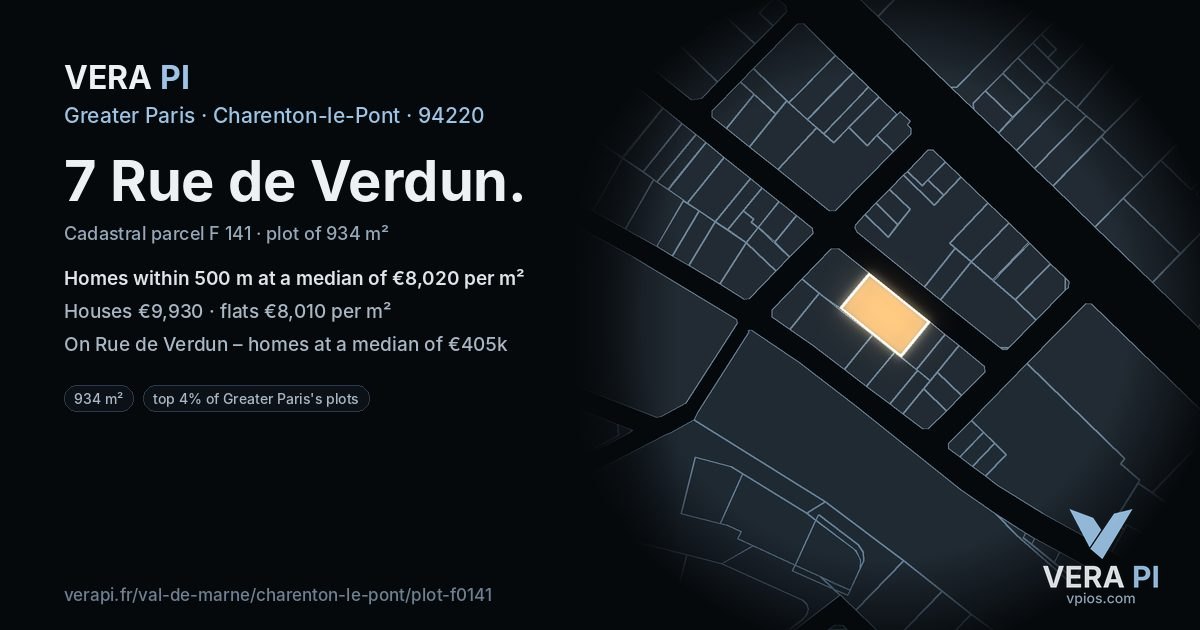 7 Rue de Verdun, Charenton-le-Pont at night – the plot lit, the parcels around coloured by the prices near them
