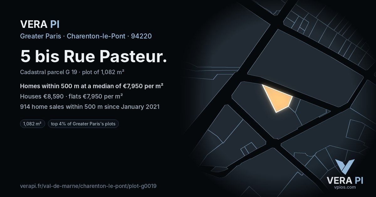 5 bis Rue Pasteur, Charenton-le-Pont at night – the plot lit, the parcels around coloured by the prices near them