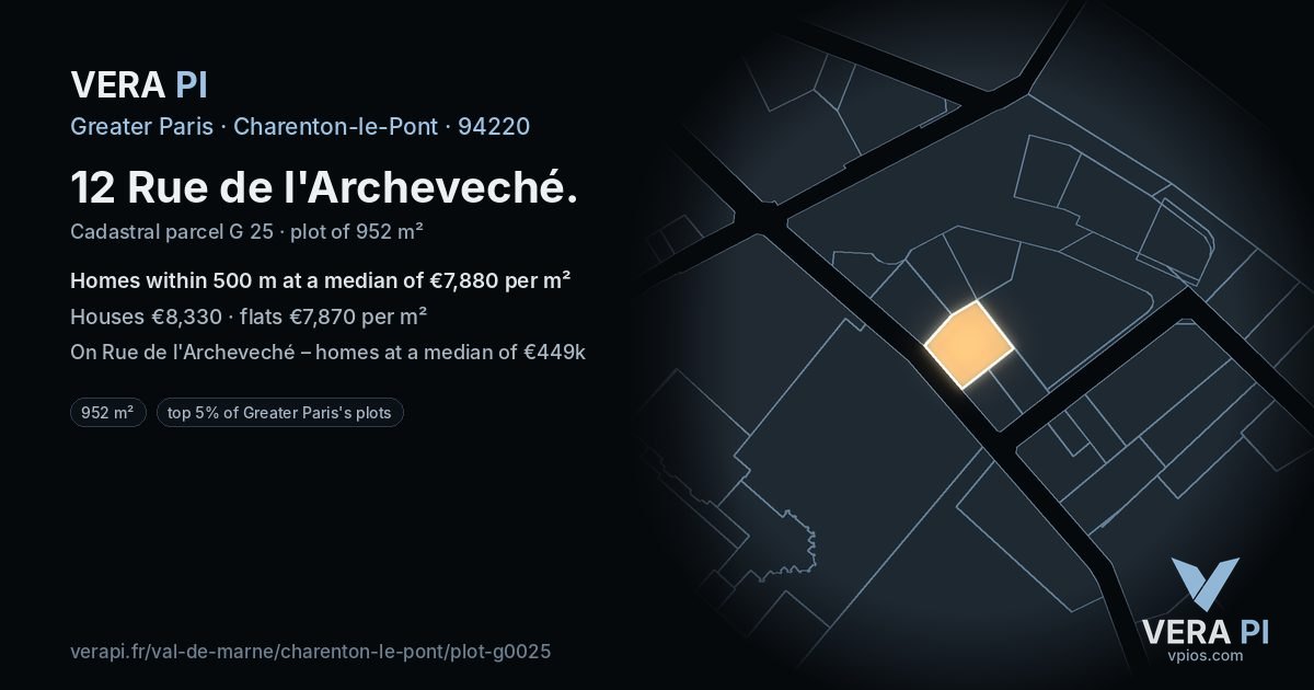 12 Rue de l'Archeveché, Charenton-le-Pont at night – the plot lit, the parcels around coloured by the prices near them