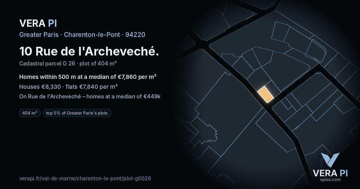 10 Rue de l'Archeveché, Charenton-le-Pont at night – the plot lit, the parcels around coloured by the prices near them