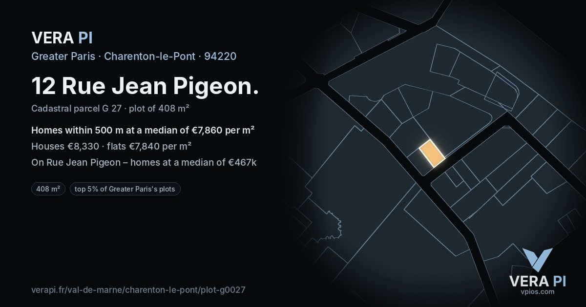 12 Rue Jean Pigeon, Charenton-le-Pont at night – the plot lit, the parcels around coloured by the prices near them