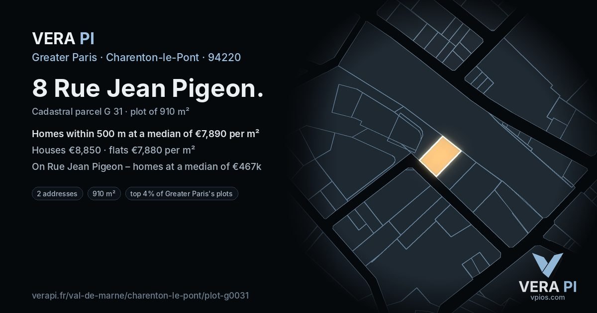 8 Rue Jean Pigeon, Charenton-le-Pont at night – the plot lit, the parcels around coloured by the prices near them
