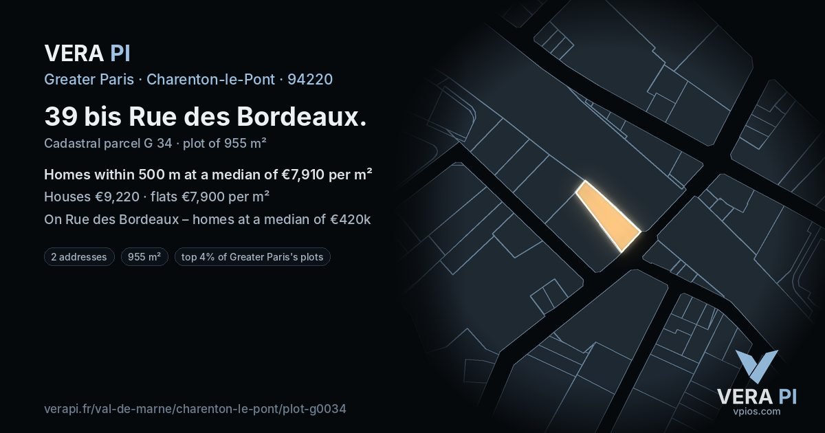 39 bis Rue des Bordeaux, Charenton-le-Pont at night – the plot lit, the parcels around coloured by the prices near them
