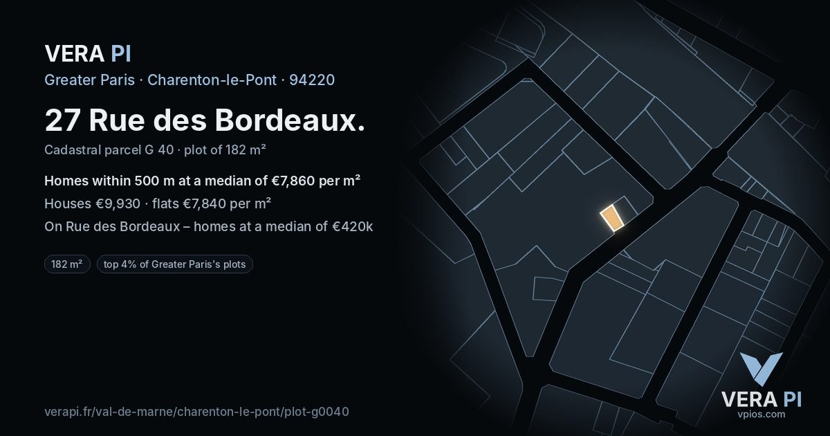 27 Rue des Bordeaux, Charenton-le-Pont at night – the plot lit, the parcels around coloured by the prices near them