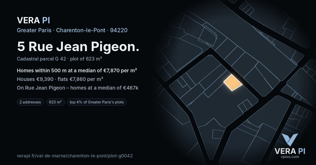 5 Rue Jean Pigeon, Charenton-le-Pont at night – the plot lit, the parcels around coloured by the prices near them