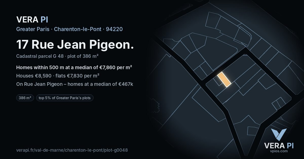 17 Rue Jean Pigeon, Charenton-le-Pont at night – the plot lit, the parcels around coloured by the prices near them