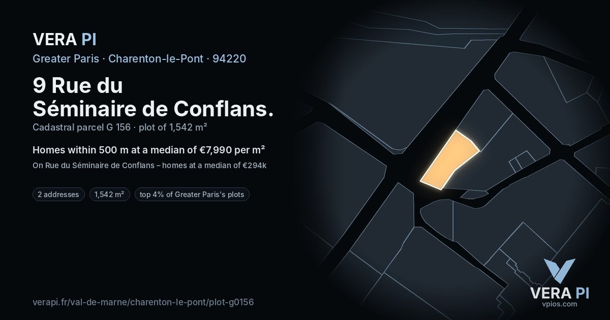 9 Rue du Séminaire de Conflans, Charenton-le-Pont at night – the plot lit, the parcels around coloured by the prices near them