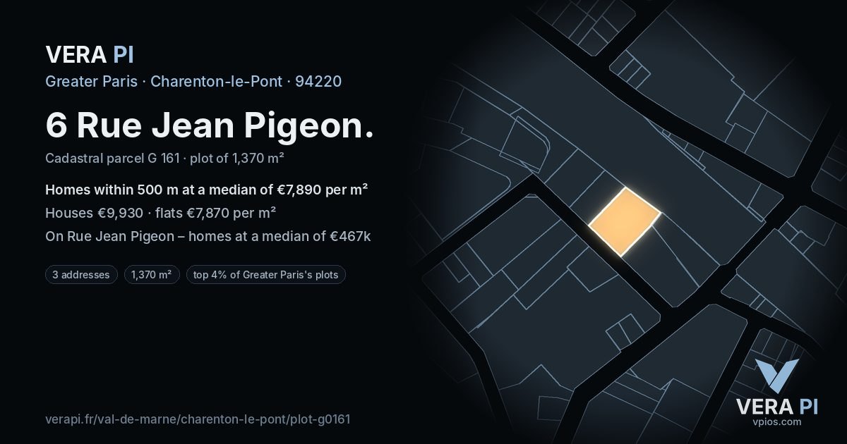 6 Rue Jean Pigeon, Charenton-le-Pont at night – the plot lit, the parcels around coloured by the prices near them