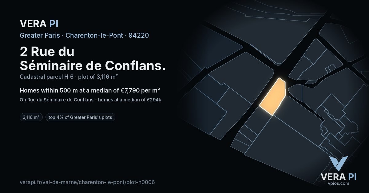 2 Rue du Séminaire de Conflans, Charenton-le-Pont at night – the plot lit, the parcels around coloured by the prices near them