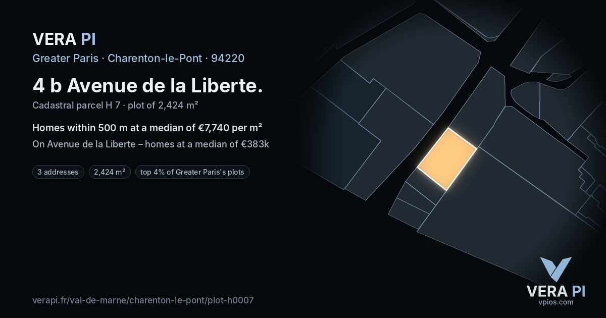 4 b Avenue de la Liberte, Charenton-le-Pont at night – the plot lit, the parcels around coloured by the prices near them
