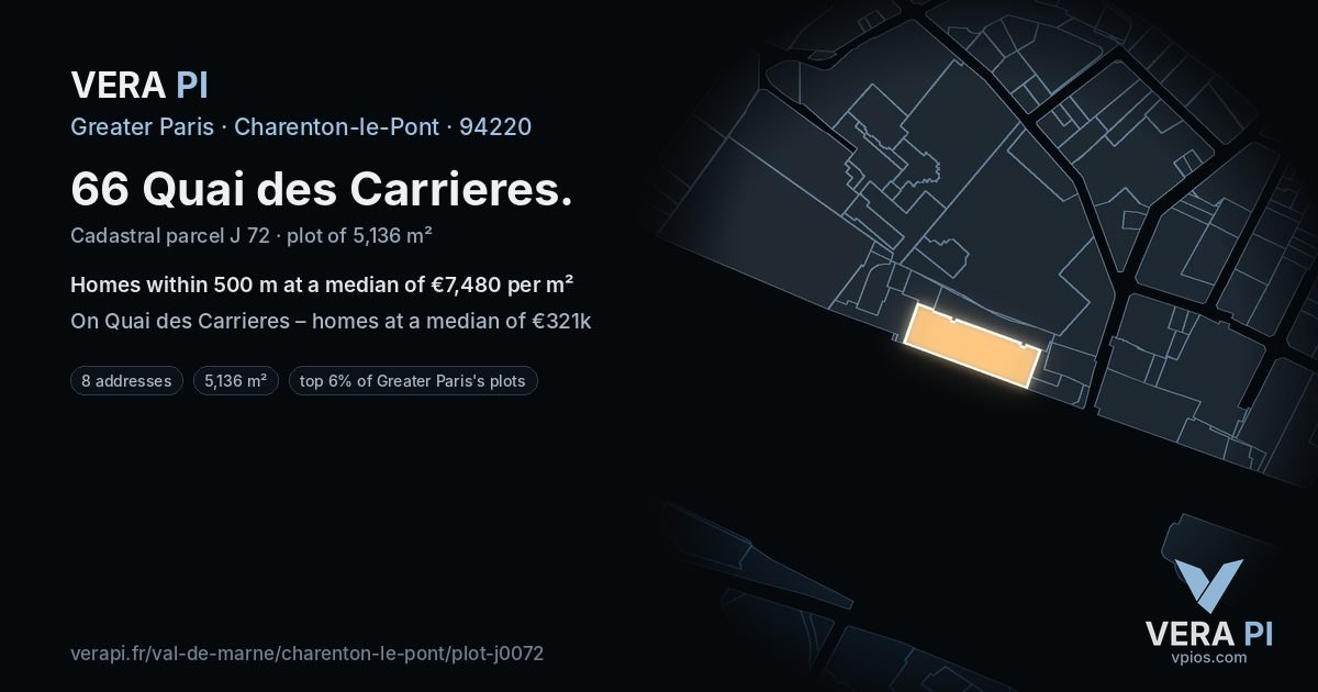 66 Quai des Carrieres, Charenton-le-Pont at night – the plot lit, the parcels around coloured by the prices near them