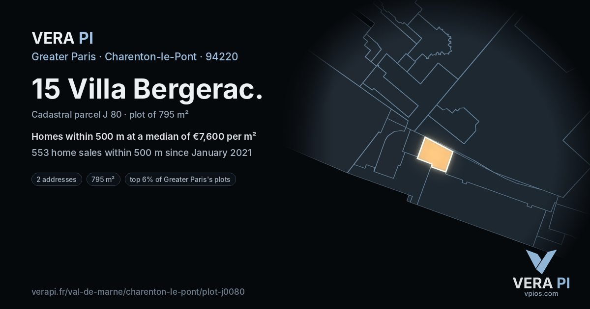15 Villa Bergerac, Charenton-le-Pont at night – the plot lit, the parcels around coloured by the prices near them