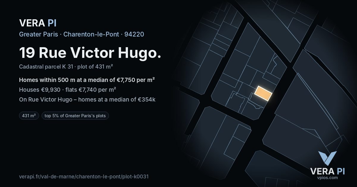 19 Rue Victor Hugo, Charenton-le-Pont at night – the plot lit, the parcels around coloured by the prices near them