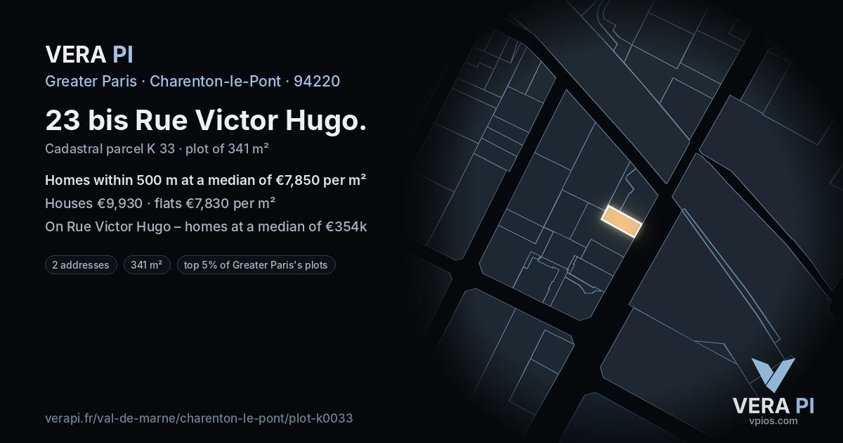 23 bis Rue Victor Hugo, Charenton-le-Pont at night – the plot lit, the parcels around coloured by the prices near them
