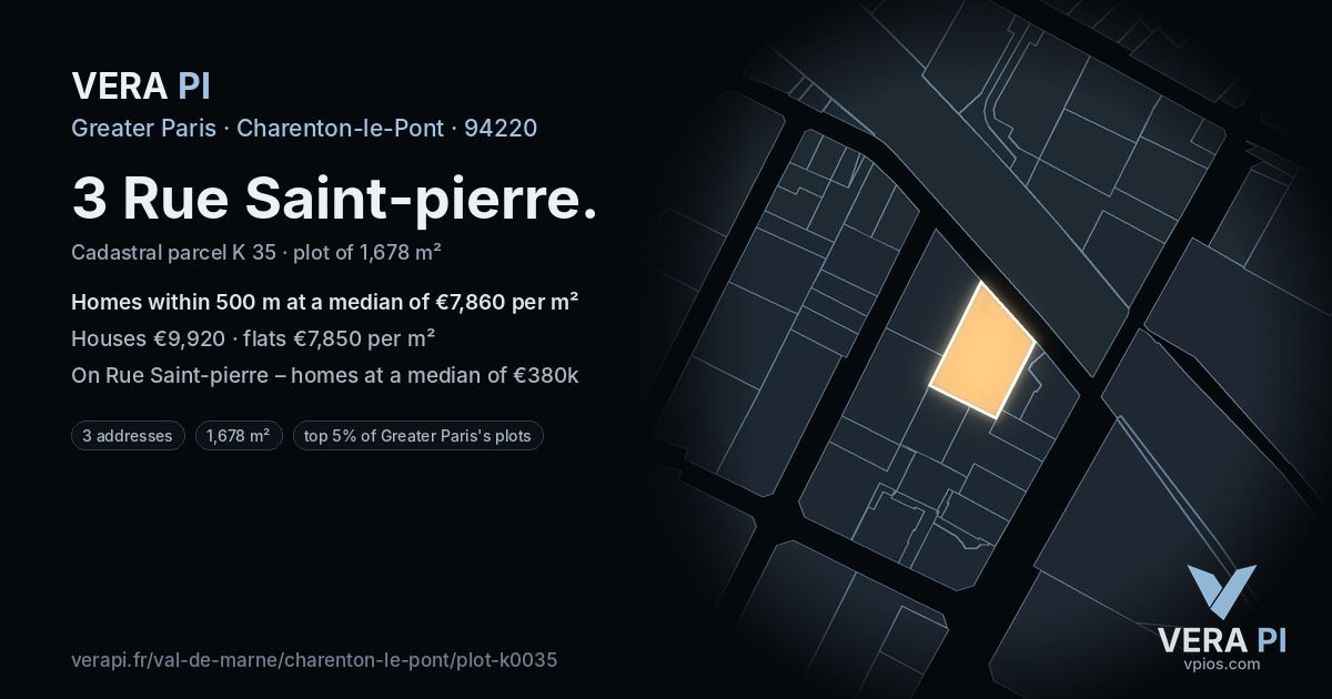 3 Rue Saint-pierre, Charenton-le-Pont at night – the plot lit, the parcels around coloured by the prices near them